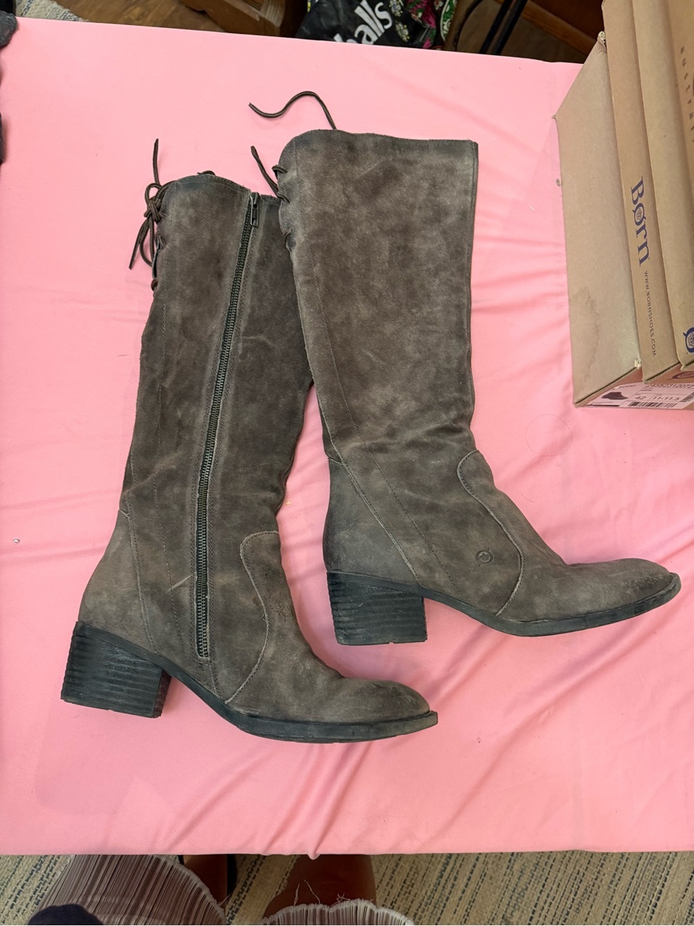 Born Tall Suede Over-the-Knee Boots in Taupe Brown USED
